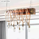 GobekUsa Rustic Metal Island Lighting with Wooden Beam - Multi Light Suspension Chandelier in Black/Antique Brass