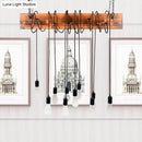 GobekUsa Rustic Metal Island Lighting with Wooden Beam - Multi Light Suspension Chandelier in Black/Antique Brass
