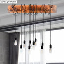 GobekUsa Rustic Metal Island Lighting with Wooden Beam - Multi Light Suspension Chandelier in Black/Antique Brass