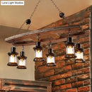 GobekUsa Rustic 6-Light Pendant Lantern: Clear Glass & Black, with Wooden Board