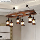 GobekUsa Rustic 6-Light Pendant Lantern: Clear Glass & Black, with Wooden Board