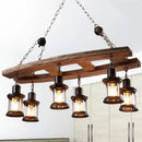 GobekUsa Rustic 6-Light Pendant Lantern: Clear Glass & Black, with Wooden Board