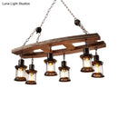 GobekUsa Rustic 6-Light Pendant Lantern: Clear Glass & Black, with Wooden Board