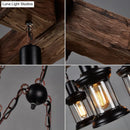 GobekUsa Rustic Wooden Brown Ceiling Light Lantern - 6-Bulb Hanging Island Lamp for Restaurants