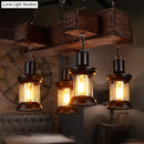 GobekUsa Rustic Wooden Brown Ceiling Light Lantern - 6-Bulb Hanging Island Lamp for Restaurants