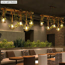 GobekUsa Rustic Wooden Brown Island Light with 5 Heads, Cage Shade, and Green Art Ivy Pendant