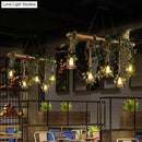 GobekUsa Rustic Wooden Brown Island Light with 5 Heads, Cage Shade, and Green Art Ivy Pendant