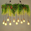 GobekUsa Bare Bulb Industrial Hanging Light with Faux Green Fern Deco - Set of 10 Bulbs