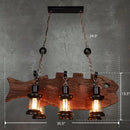 GobekUsa Country Style 6-Bulb Glass Lantern Island Pendant Light with Wooden Fish Deco