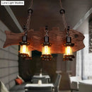 GobekUsa Country Style 6-Bulb Glass Lantern Island Pendant Light with Wooden Fish Deco