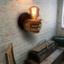 Rustic wooden hand model wall lamp living room vintage light by Decorbites