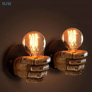 Rustic wooden hand model wall lamp living room vintage light by Decorbites