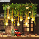GobekUsa Rustic Wooden Linear Suspension Lamp: Green Island Light Fixture with Decorative Vines and Rose Accents