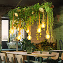 GobekUsa Rustic Wooden Linear Suspension Lamp: Green Island Light Fixture with Decorative Vines and Rose Accents