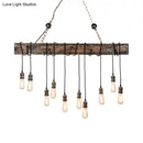 GobekUsa Stylish Linear Dining Room Island Lighting with Wooden Beam Design - Multi Light Brown Ceiling Fixture
