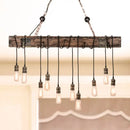 GobekUsa Stylish Linear Dining Room Island Lighting with Wooden Beam Design - Multi Light Brown Ceiling Fixture