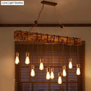 GobekUsa Stylish Linear Dining Room Island Lighting with Wooden Beam Design - Multi Light Brown Ceiling Fixture