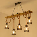 GobekUsa Rustic Wooden Linear Island Lamp with Mesh Cage - Suspension Pendant Light for Restaurants