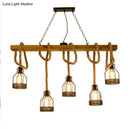 GobekUsa Rustic Wooden Linear Island Lamp with Mesh Cage - Suspension Pendant Light for Restaurants