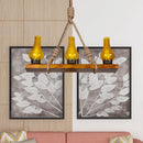 GobekUsa Rustic Loft Pendant Light with Yellow Cracked Glass Shade - Wooden Linear Island Lamp - 3 Lights for Living Room