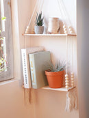 GobekUsa Rustic Wooden Wall Shelf with Hanging Plant Storage