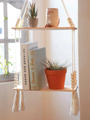 GobekUsa Rustic Wooden Wall Shelf with Hanging Plant Storage