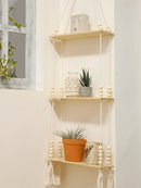 GobekUsa Rustic Wooden Wall Shelf with Hanging Plant Storage