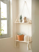 GobekUsa Rustic Wooden Wall Shelf with Hanging Plant Storage