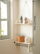GobekUsa Rustic Wooden Wall Shelf with Hanging Plant Storage