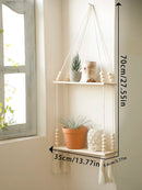GobekUsa Rustic Wooden Wall Shelf with Hanging Plant Storage