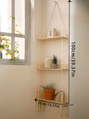 GobekUsa Rustic Wooden Wall Shelf with Hanging Plant Storage