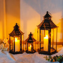 Set of 3 18''&13"&10"High Black Hexagonal Decorative Hanging Lantern