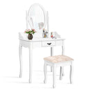 Wooden Vanity Makeup Set with Cushioned Stool and Oval Rotating Mirror by LJGDeals