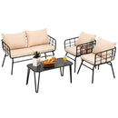 4 Pieces Patio Furniture Set with Seat Back Cushions for Garden-Beige by LJGDeals
