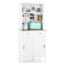 Freestanding Kitchen Pantry with Hutch Sliding Door and Drawer-White by LJGDeals