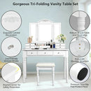 Makeup Dressing Table with Tri-Folding Mirror and Cushioned Stool for Women by LJGDeals
