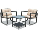 3 Pcs Wicker Rocking Bistro Set with Glass Coffee Table and Storage Shelf-Beige