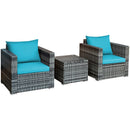 3 Pcs Patio Rattan Furniture Bistro Sofa Set with Cushioned-Navy