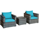 3 Pcs Patio Rattan Furniture Bistro Sofa Set with Cushioned-Navy by LJGDeals
