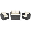4 Pieces Patio Rattan Conversation Set with Cushions and Coffee Table-Black by LJGDeals