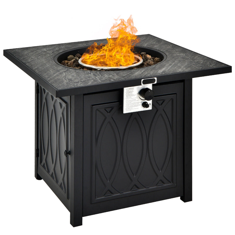 32 Inch Propane Fire Pit Table Square Tabletop with Lava Rocks Cover 50000 BTU-Black, photo 4 of 8