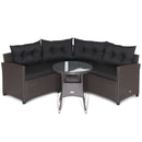 4 Pieces Patio Rattan Furniture Set Cushioned Sofa Glass Table by LJGDeals