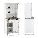 Freestanding Kitchen Pantry with Hutch Sliding Door and Drawer-White by LJGDeals