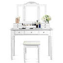 Makeup Dressing Table with Tri-Folding Mirror and Cushioned Stool for Women by DirectDeals