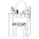 Makeup Vanity Table Set Girls Dressing Table with Drawers Oval Mirror by LJGDeals