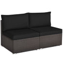 2 Pieces Patio Rattan Armless Sofa Set with 2 Cushions and 2 Pillows-Navy by DirectDeals