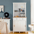 Freestanding Kitchen Pantry with Hutch Sliding Door and Drawer-White by LJGDeals