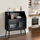 Kitchen Sideboard Buffet with Open Cubby and 2 Glass Doors-Black by LJGDeals