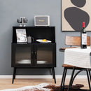 Kitchen Sideboard Buffet with Open Cubby and 2 Glass Doors-Black by LJGDeals
