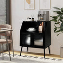 Kitchen Sideboard Buffet with Open Cubby and 2 Glass Doors-Black by LJGDeals